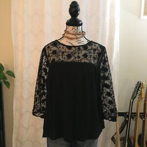 Maurices Black Lace Sheer 3/4 Sleeve Whimsigoth Fairy Top Women's Size M